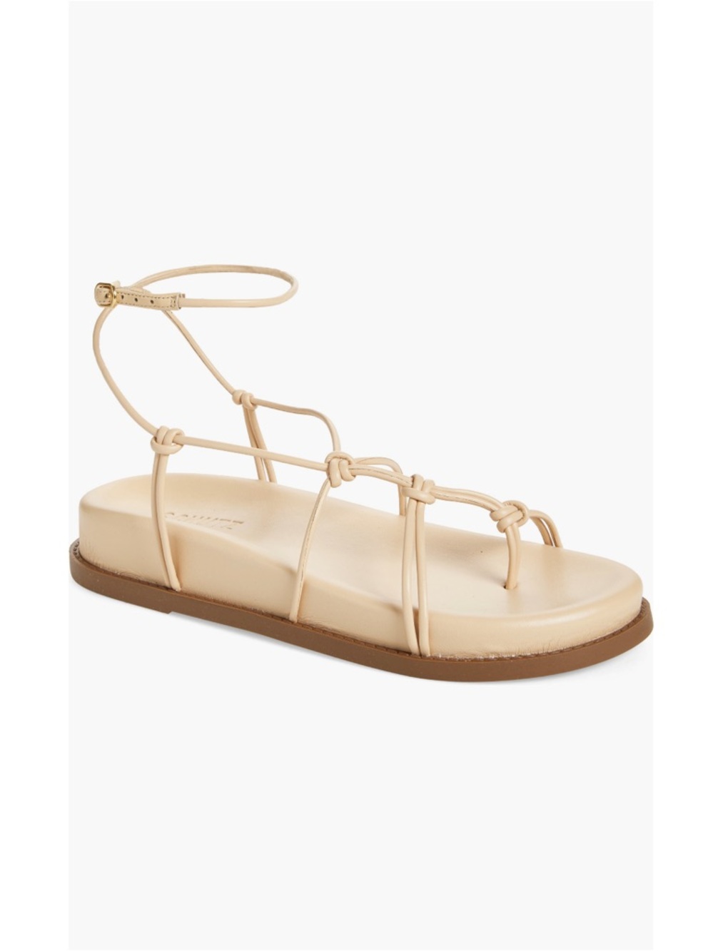 SCHUTZ Beige Strappy Ankle-Tie Flat Sandals